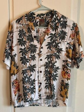 White Palm & Pineapple Short-Sleeve Button-Down Shirt